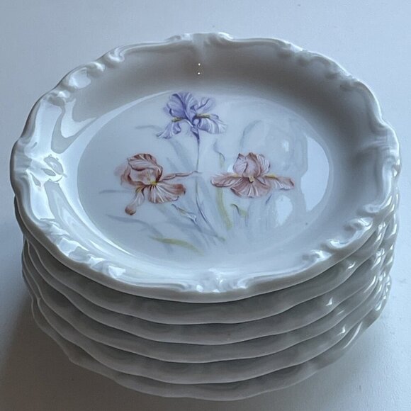VTG Royal Crown Bavaria Coasters Set of 6 Handmade Ceramic Pastel Iris Floral - Picture 7 of 8